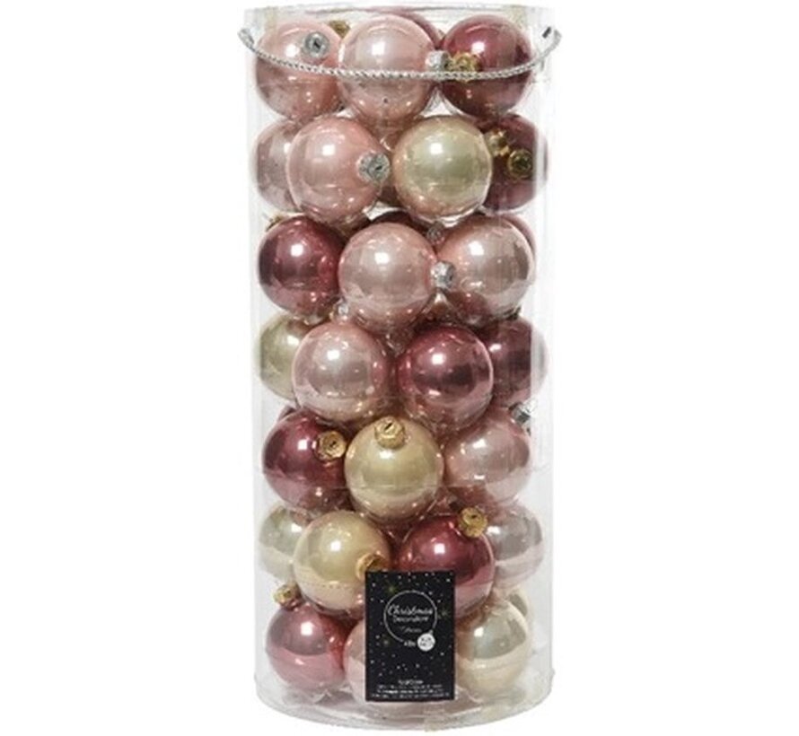 Decoris boules de Noël - décoration sapin - 49 pièces - brillant - verre - rose