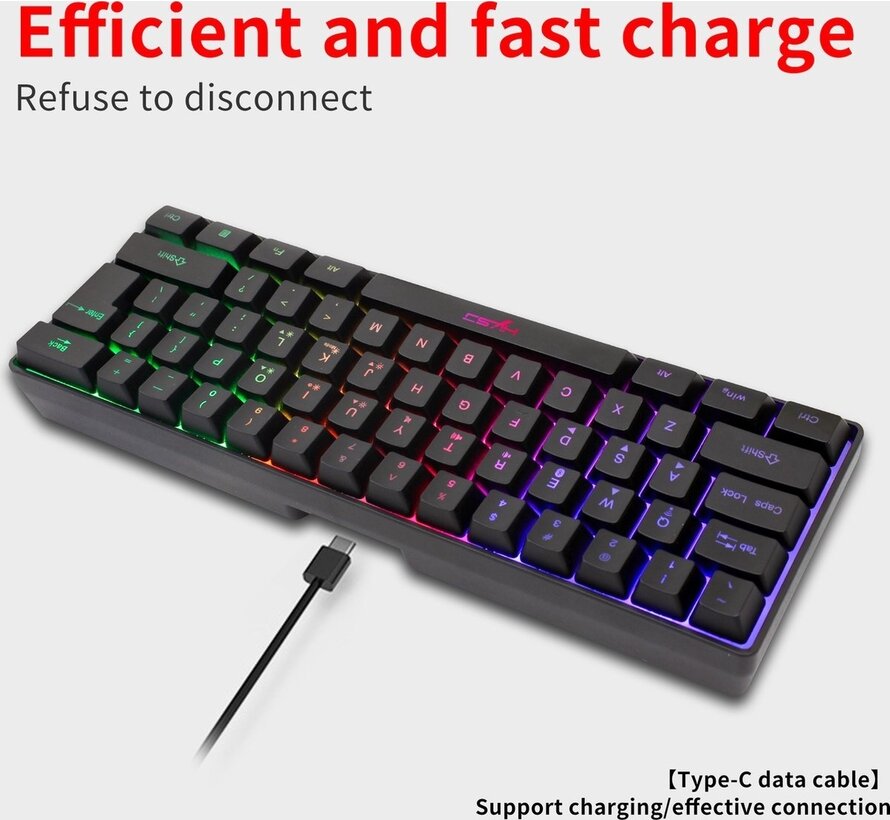HXSJ L500 RGB Membrane Wireless gaming keyboard - Dual mode (Bluetooth / 2.4G) - 61keys - Qwerty