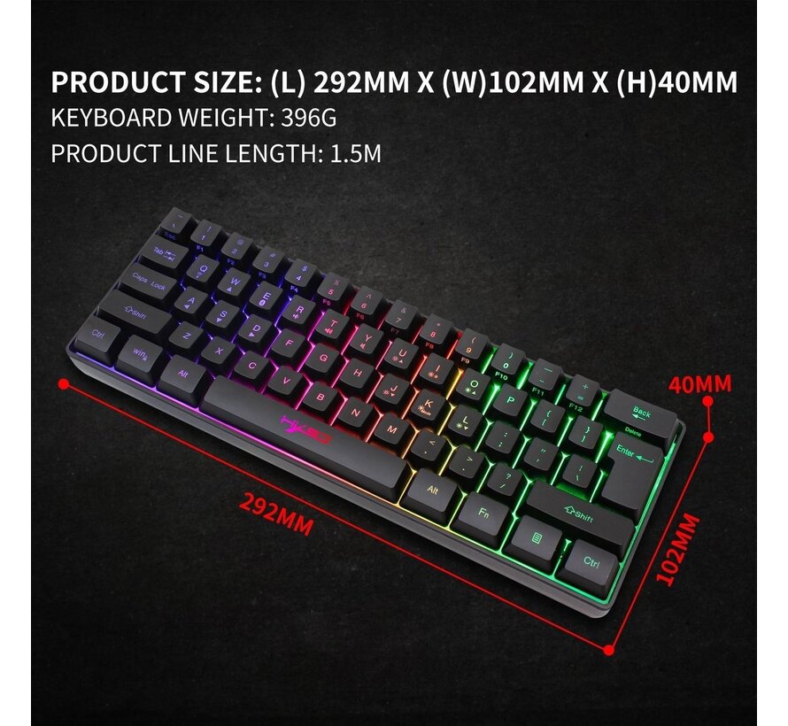 HXSJ L500 RGB Membrane Wireless gaming keyboard - Dual mode (Bluetooth / 2.4G) - 61keys - Qwerty