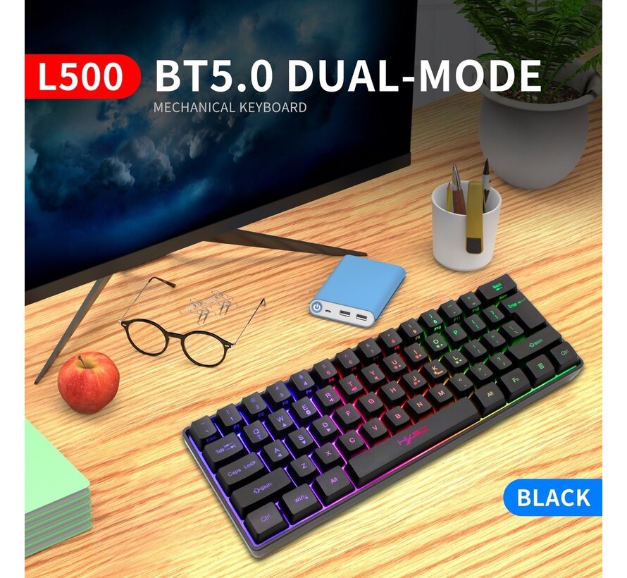 HXSJ L500 RGB Membrane Wireless gaming keyboard - Dual mode (Bluetooth / 2.4G) - 61keys - Qwerty