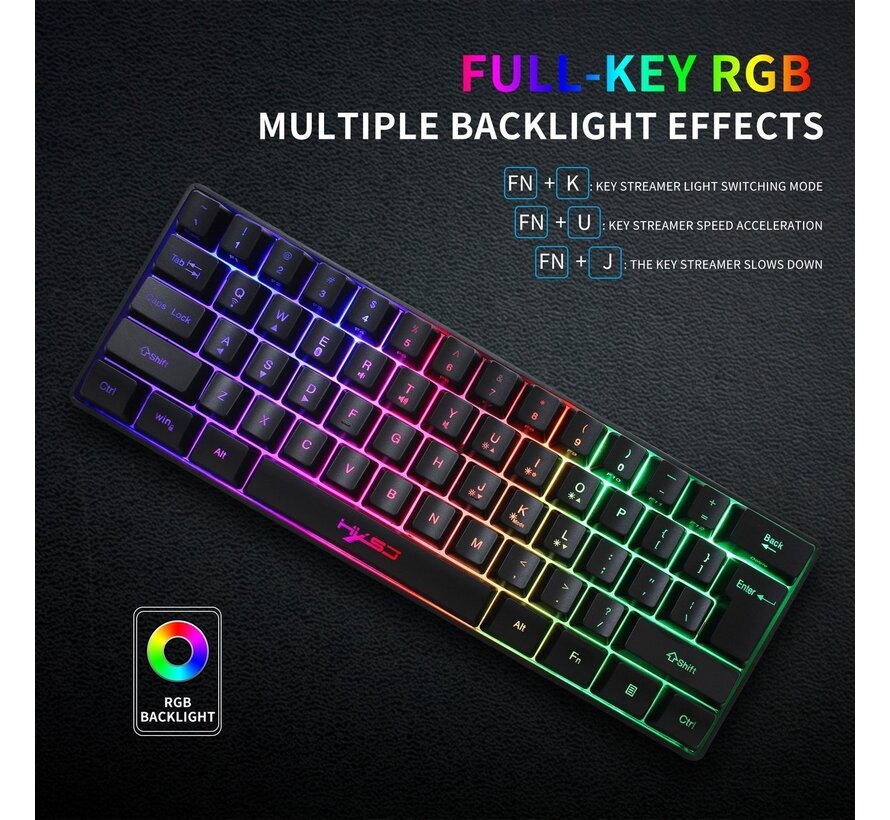 HXSJ L500 RGB Membrane Wireless gaming keyboard - Dual mode (Bluetooth / 2.4G) - 61keys - Qwerty