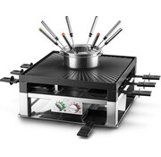 Solis Gril multifonction Solis 796 - 3 en 1 Fondue, Raclette, et Pierrade - 8 personnes - Argent/Noir