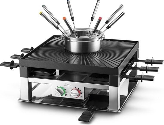 Gril multifonction Solis 796 - 3 en 1 Fondue, Raclette, et Pierrade - 8 personnes - Argent/Noir