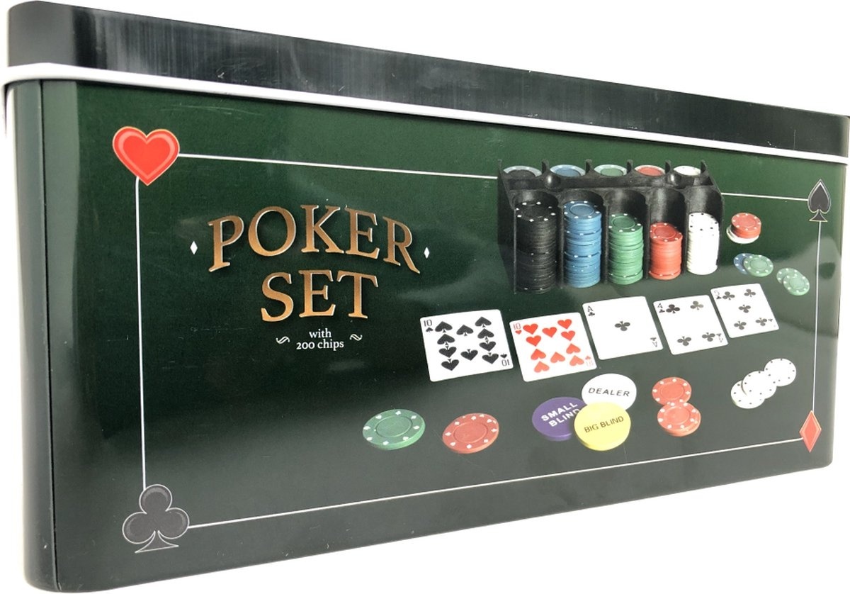 Ensemble de poker comprenant 200 jetons, une nappe, des cartes à jouer et une boîte de rangement.