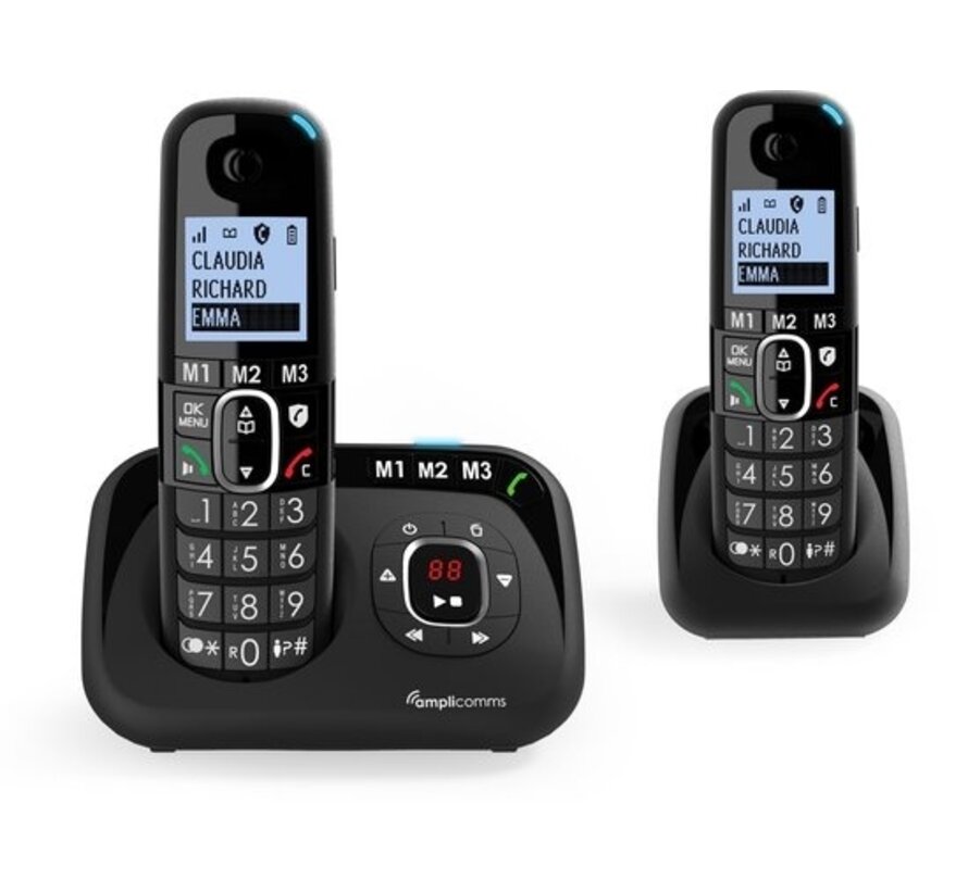 Amplicomms BT1582 téléphone sans fil duo pour téléphone fixe - Bloquer les appels indésirables - 3 touches de mémorisation directe - Mains libres