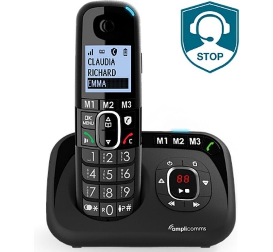 Amplicomms BT1582 téléphone sans fil duo pour téléphone fixe - Bloquer les appels indésirables - 3 touches de mémorisation directe - Mains libres