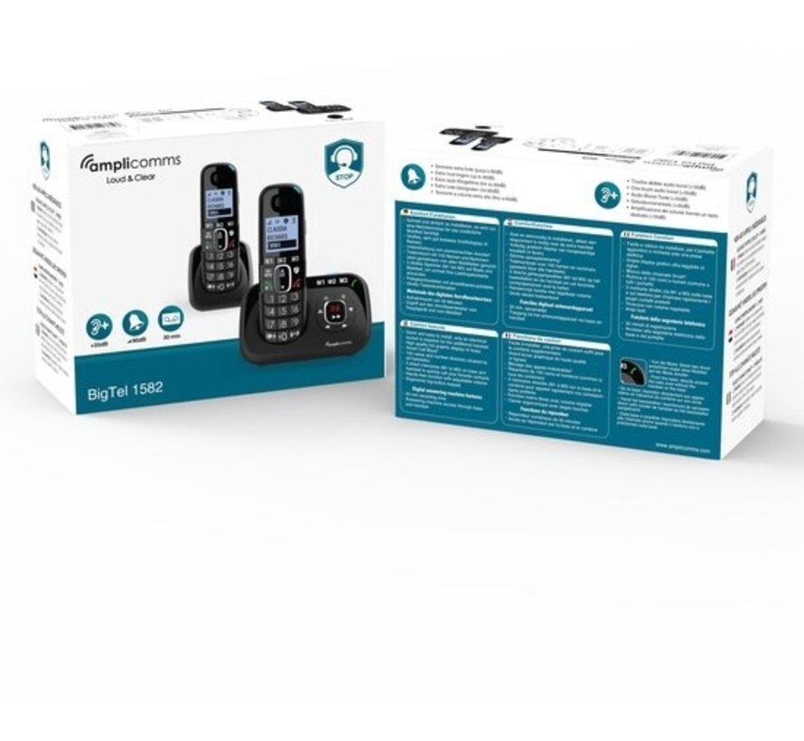 Amplicomms BT1582 téléphone sans fil duo pour téléphone fixe - Bloquer les appels indésirables - 3 touches de mémorisation directe - Mains libres