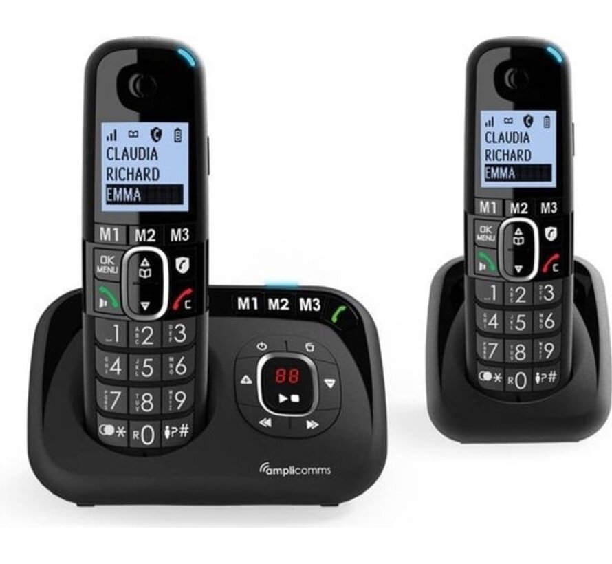 Amplicomms BT1582 téléphone sans fil duo pour téléphone fixe - Bloquer les appels indésirables - 3 touches de mémorisation directe - Mains libres