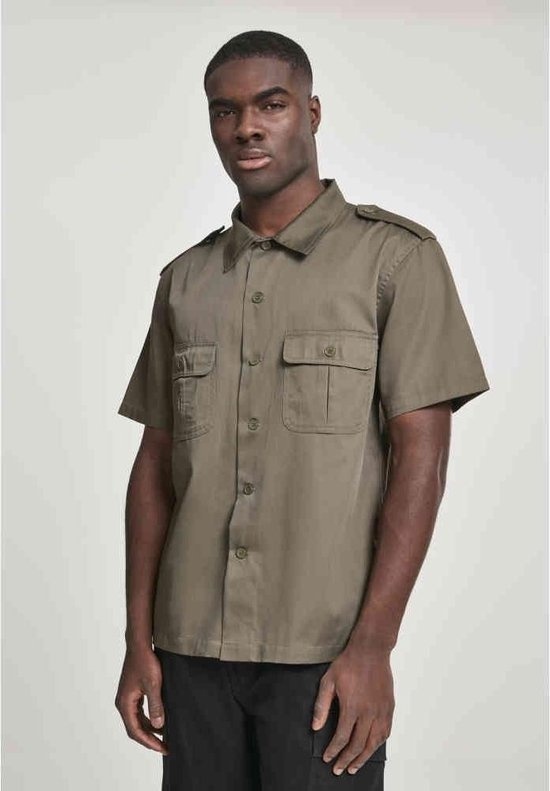 Chemise US, demi-manche, couleur olive, taille L