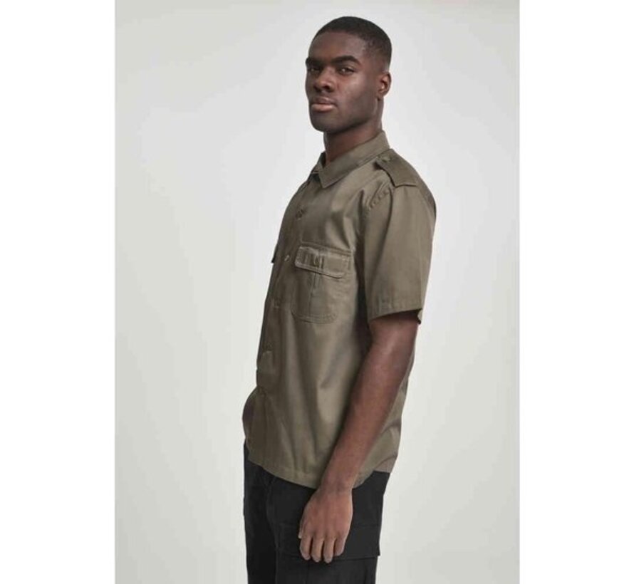 Chemise US, demi-manche, couleur olive, taille L