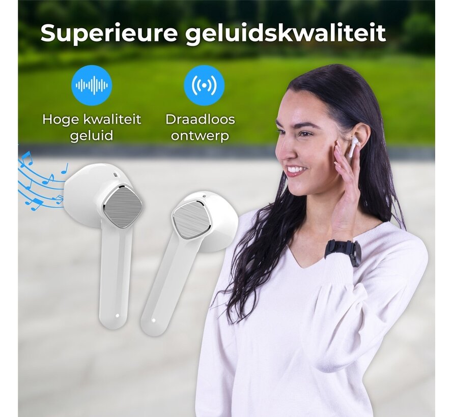 Nuvance - Ecouteurs sans fil Bluetooth avec étui de chargement - Ecouteurs sans fil Bluetooth - Multifonctionnels - pour Android/Samsung/Apple - Blancs
