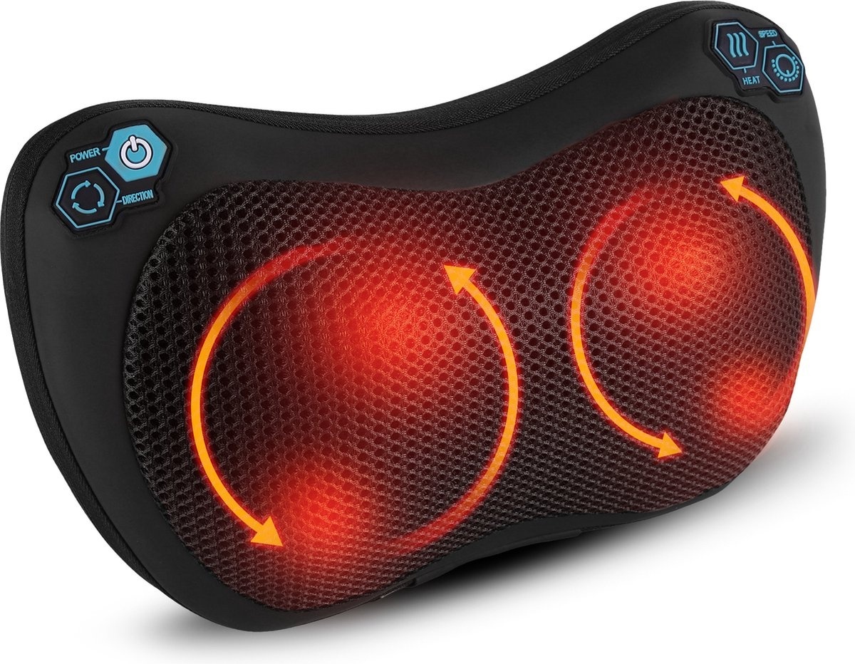 Qumax Coussin de massage - Fonction chaleur - Coussin de massage shiatsu électrique - Pour la maison et la voiture - Noir