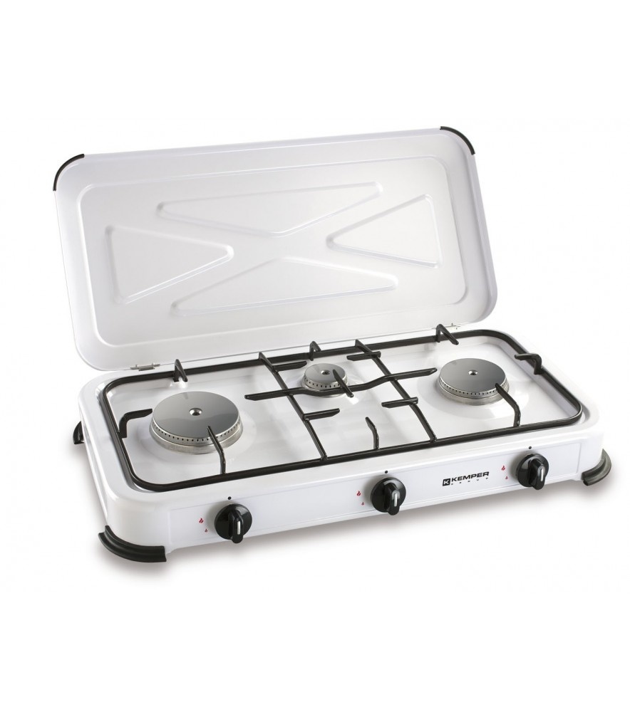 Plaque de cuisson gaz - Kemper - 3 foyers en acier inoxydable - 61 x 34 x 10cm