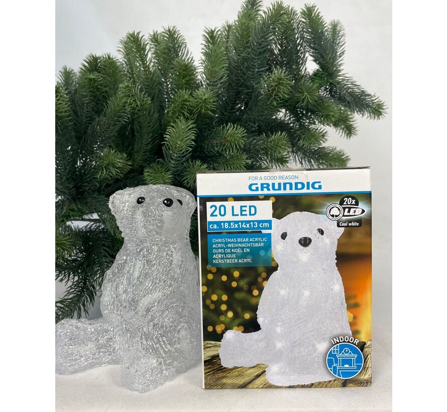 Figurine lumineuse de Noël Ours- Grundig - 16 Led - 14 x 14 x 18 cm - Blanc froid