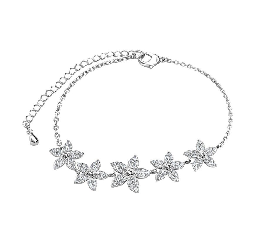 Bracelet de fleurs pour femmes Yolora avec cristaux Kalpa Camaka - Argent - Plaqué or blanc 18K - Emballage cadeau