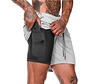 MW® - Pantalon de sport hommes - Pantalon de fitness - Vêtements de sport - Short 2 en 1 - Pantalon de course à pied (Gris - L)