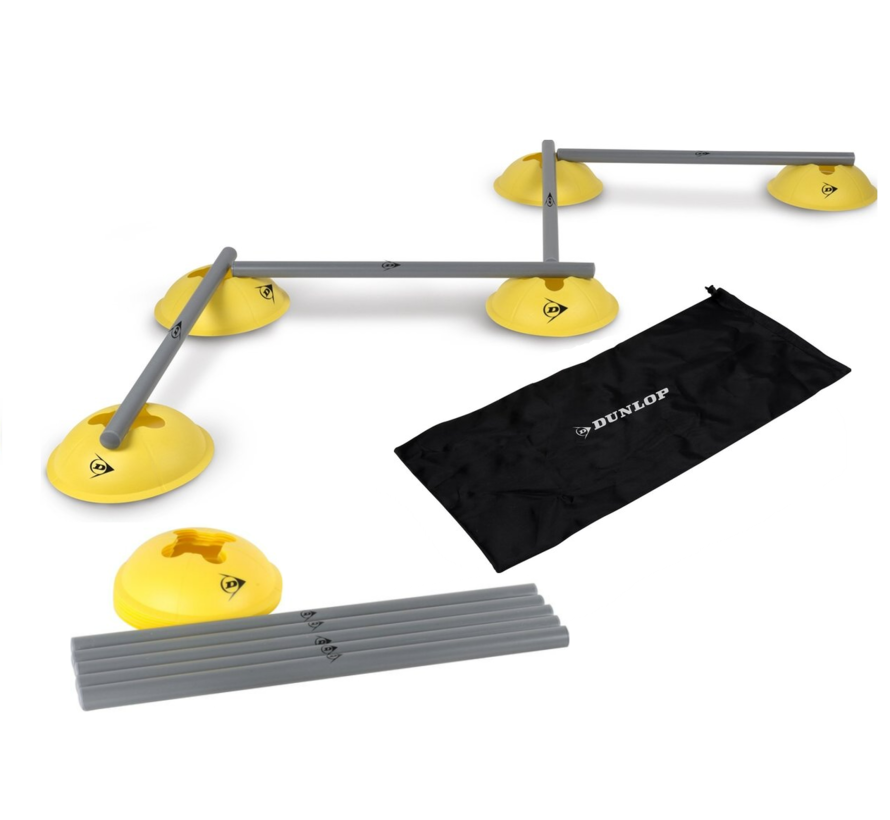 Dunlop Fitness Set Hurdles - 16 pièces - pour l'entraînement de la condition physique, de la coordination, de la vitesse et de l'agilité - avec sac de rangement