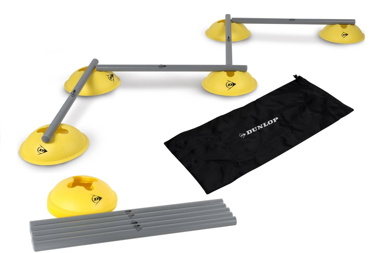 Dunlop Fitness Set Hurdles - 16 pièces - pour l'entraînement de la condition physique, de la coordination, de la vitesse et de l'agilité - avec sac de rangement