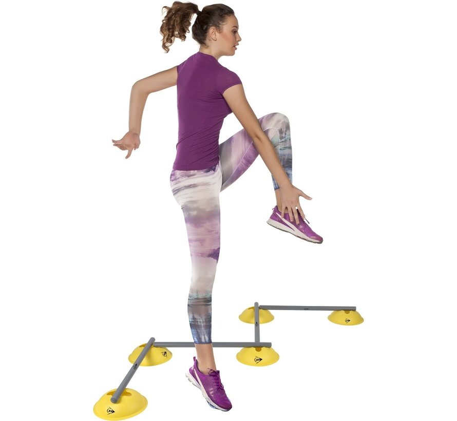 Dunlop Fitness Set Hurdles - 16 pièces - pour l'entraînement de la condition physique, de la coordination, de la vitesse et de l'agilité - avec sac de rangement