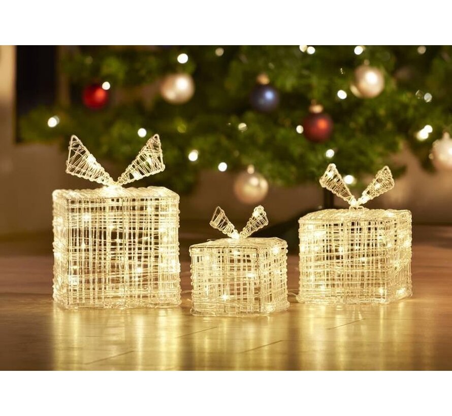 Nampook SET de 3 boîtes cadeaux lumineuses - 40 LED - 20 cm de haut