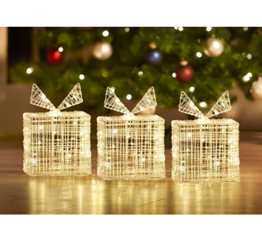 Nampook SET de 3 boîtes cadeaux lumineuses - 40 LED - 20 cm de haut