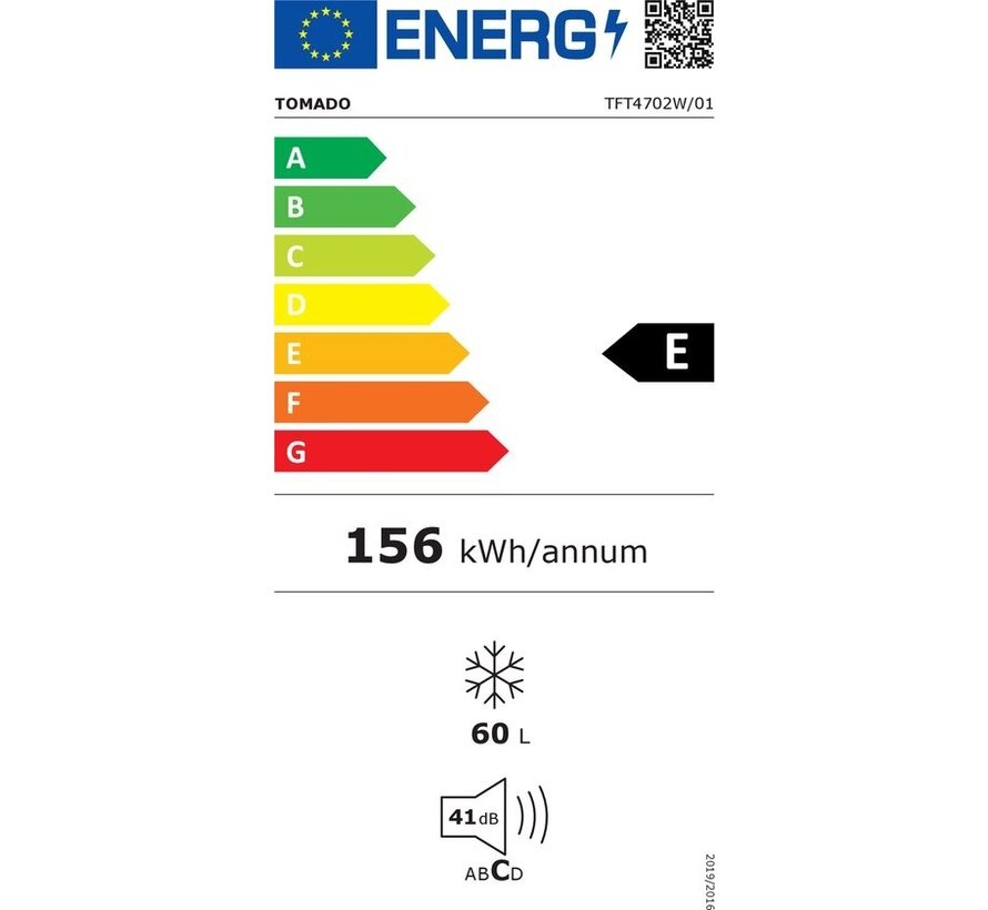 Tomado TFT4702W - Congélateur de table - 60 litres - 3 tiroirs de congélation - Etiquette énergétique E - Blanc