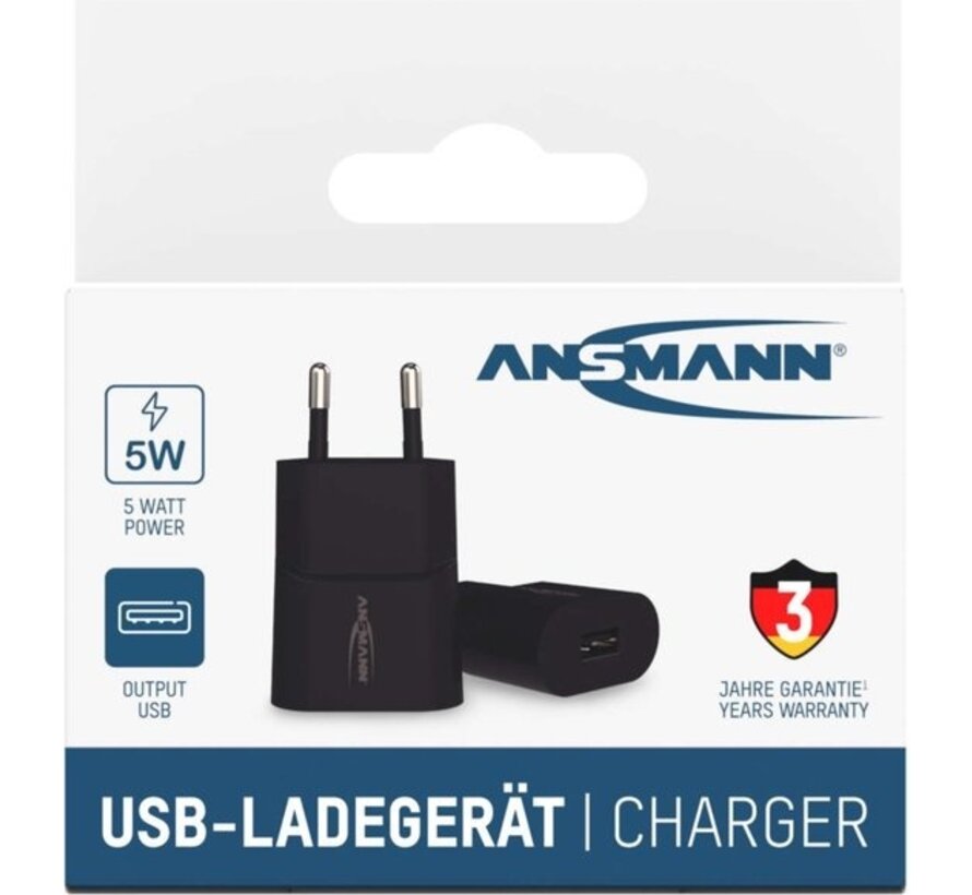 Adaptateur de charge USB avec 1 connecteur USB 2.0 type A, 1000 mA