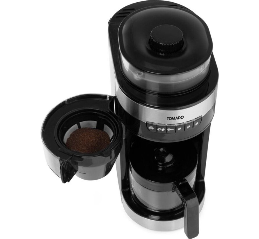 Tomado TGB0801S - Cafetière Grind & Brew - Café filtre - Café en grains - Capacité 0,75 L - Acier inoxydable/Noir