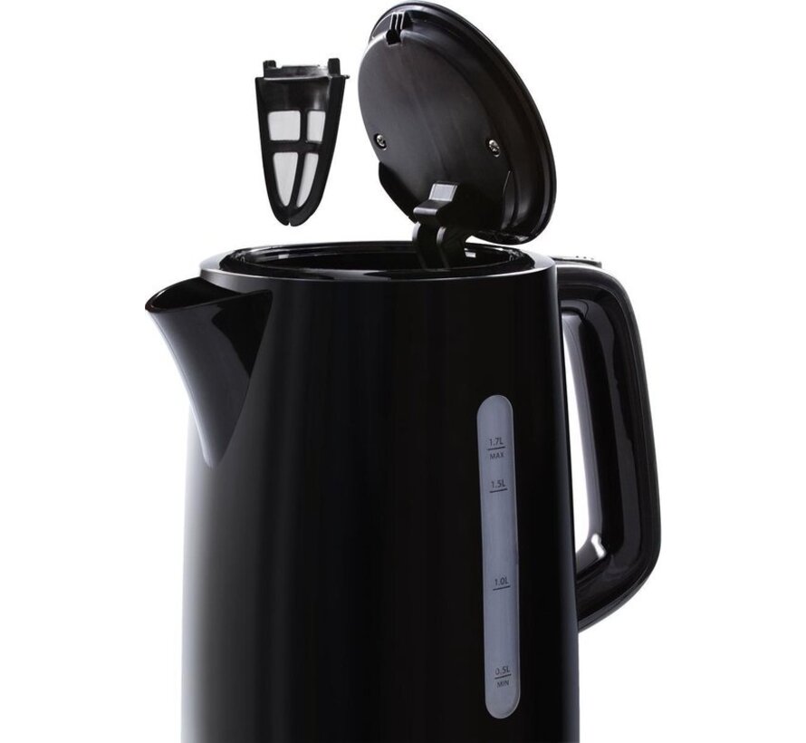 Tomado TWK1701B - Bouilloire en plastique - 1,7 litre - Indicateur de niveau d'eau - Filtre anticalcaire amovible - 2200 watts - Noir