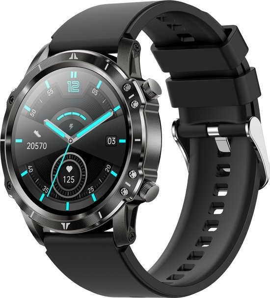 Nuvance - Smartwatch de luxe - pour femmes et hommes - Android et iOS - 45mm - CF89 - écran tactile - étanche IP67 - Smartwatches pour enfants - Noir