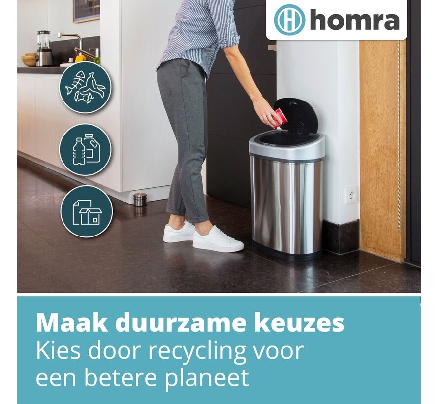 Poubelle en acier inoxydable de 40 litres - Homra FONIX - Couvercle automatique à fermeture souple - Argenté