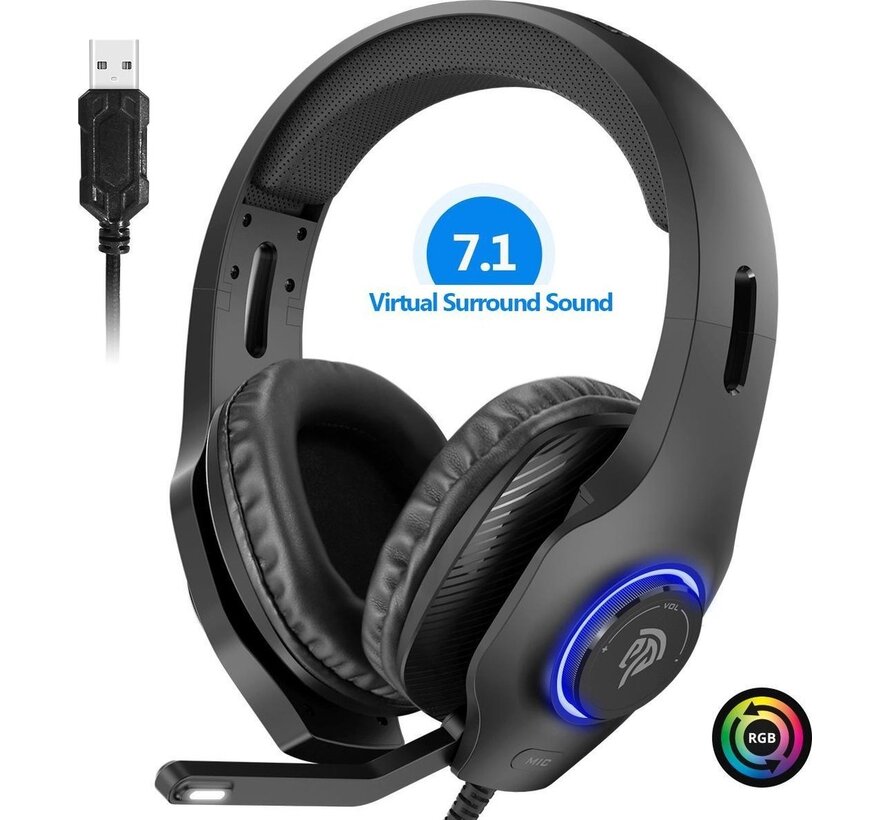 EasySMX VIP-002D Casque de jeu supra-auriculaire avec microphone et éclairage LED RVB, son surround 7.1, noir