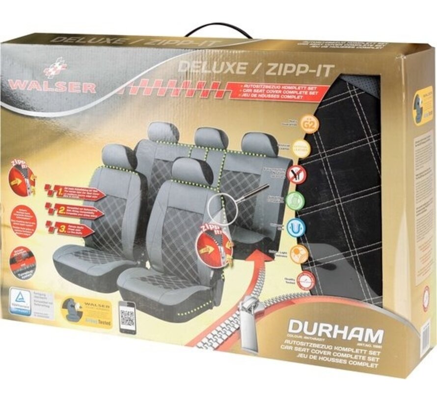 Housse de siège auto Durham avec fermeture éclair ZIPP-IT Deluxe Housse de siège auto, set, 2 protections de siège avant, 1 protection de siège arrière gris