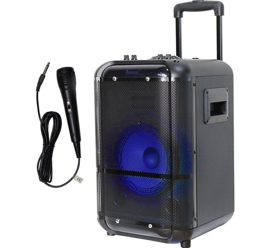 Denver Karaoke Set Incl. Microphone - Disco Lights - 200W - Partybox Bluetooth Speaker - 8 inch - AUX / USB / MicroSD / FM Radio - TSP-306 - Noir