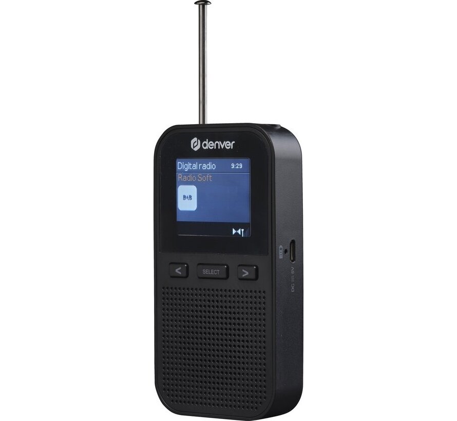 Denver DAB Radio - Radio portable - Batteries & AC - 60 présélections - Réveil de voyage - DAH126 - Noir