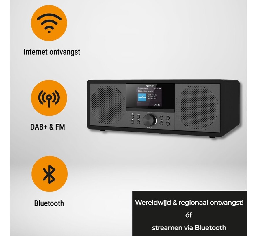 Denver Internet radio - Radio DAB - Radio FM - Lecteur CD - Bluetooth - 200W - AUX/USB - MIR270 - Noir