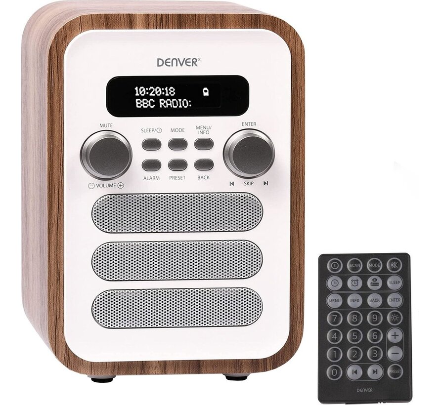 Denver DAB Radio - Radio rétro - DAB+/ FM Radio - Bluetooth - Ecran LCD - DAB48 - Blanc