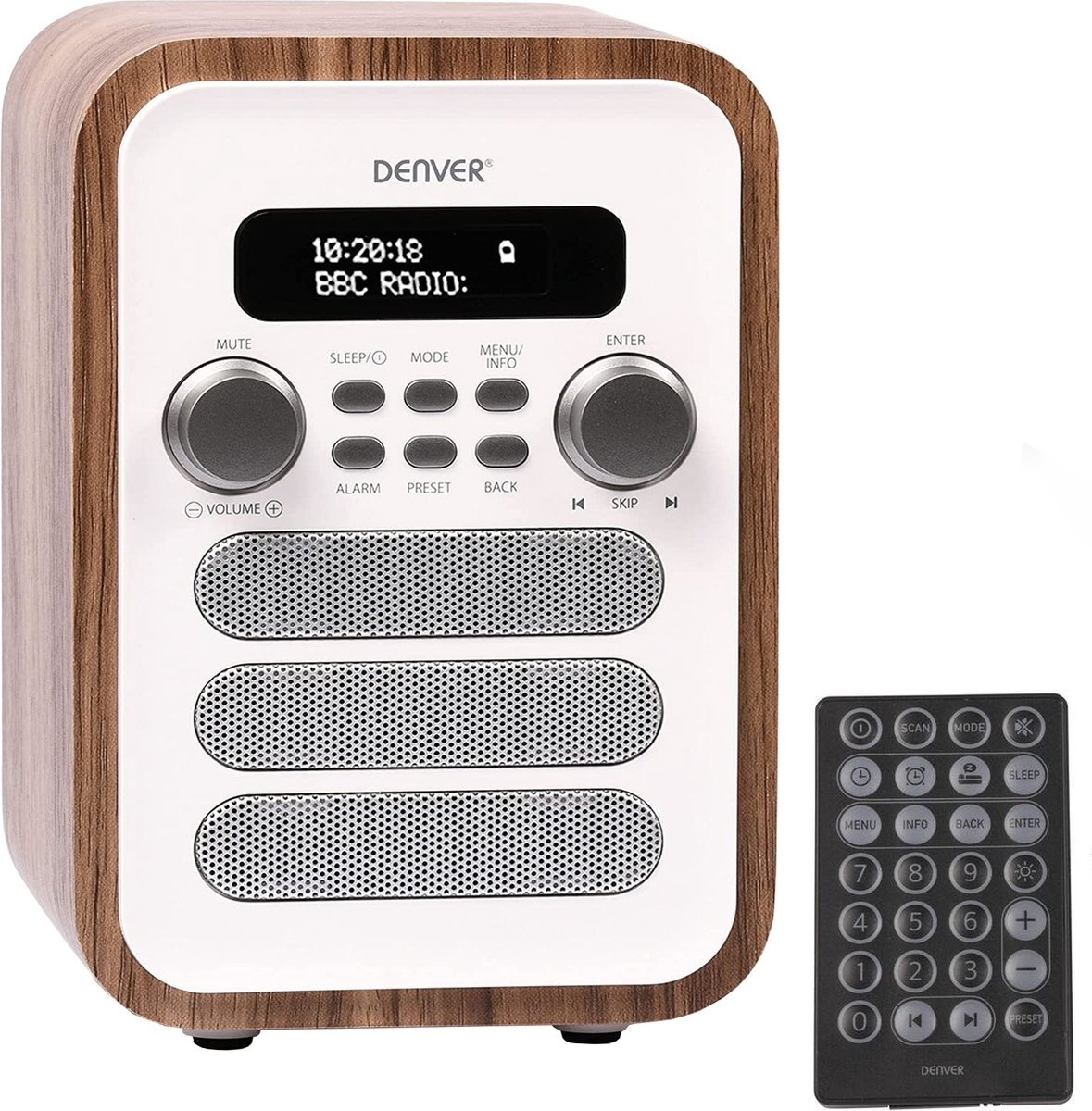 Radio - Denver DAB - Radio rétro - DAB+/ FM Radio - Bluetooth - Ecran LCD - DAB48 - Blanc