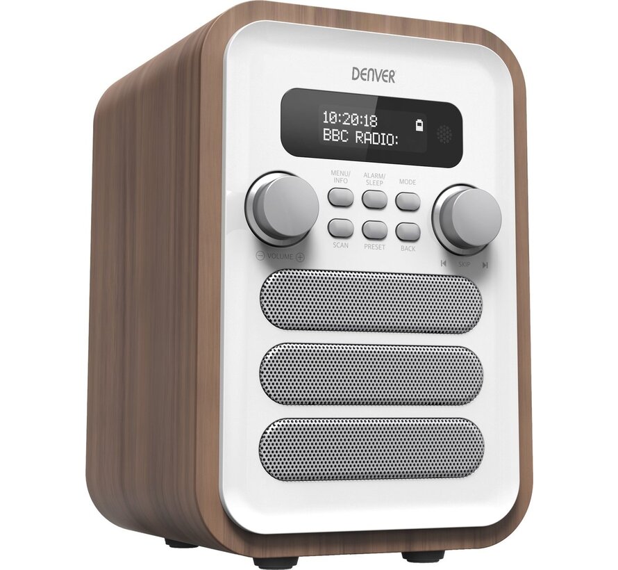 Denver DAB Radio - Radio rétro - DAB+/ FM Radio - Bluetooth - Ecran LCD - DAB48 - Blanc