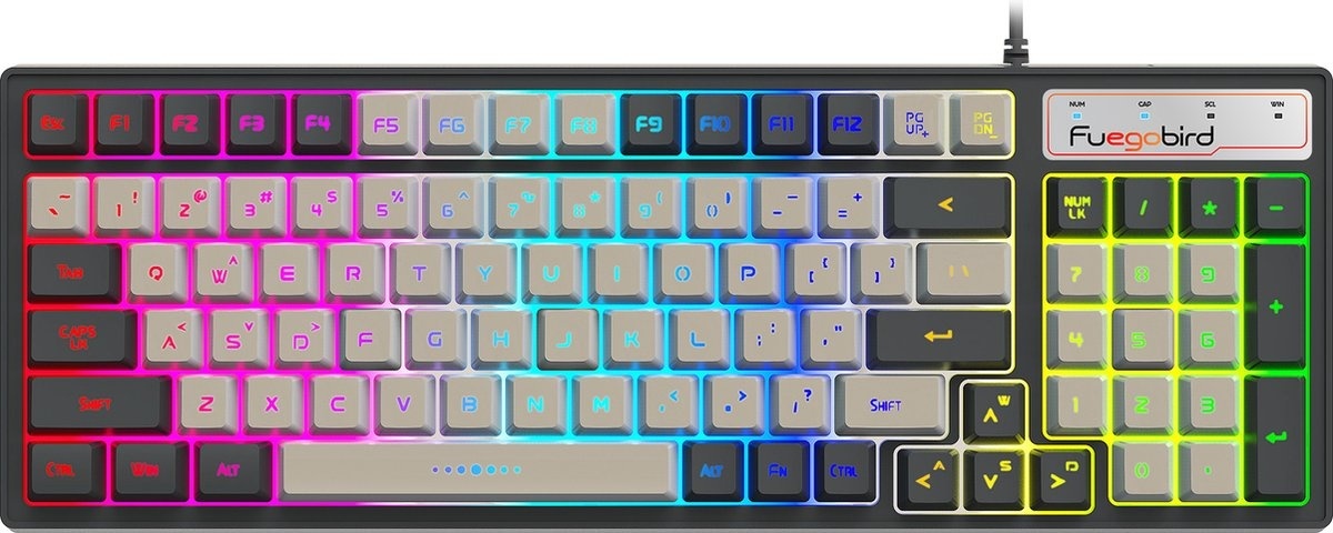 Clavier gaming à membrane - Clavier filaire - Fuegobird V600 - Eclairage RGB - 96 touches - Gris blanc