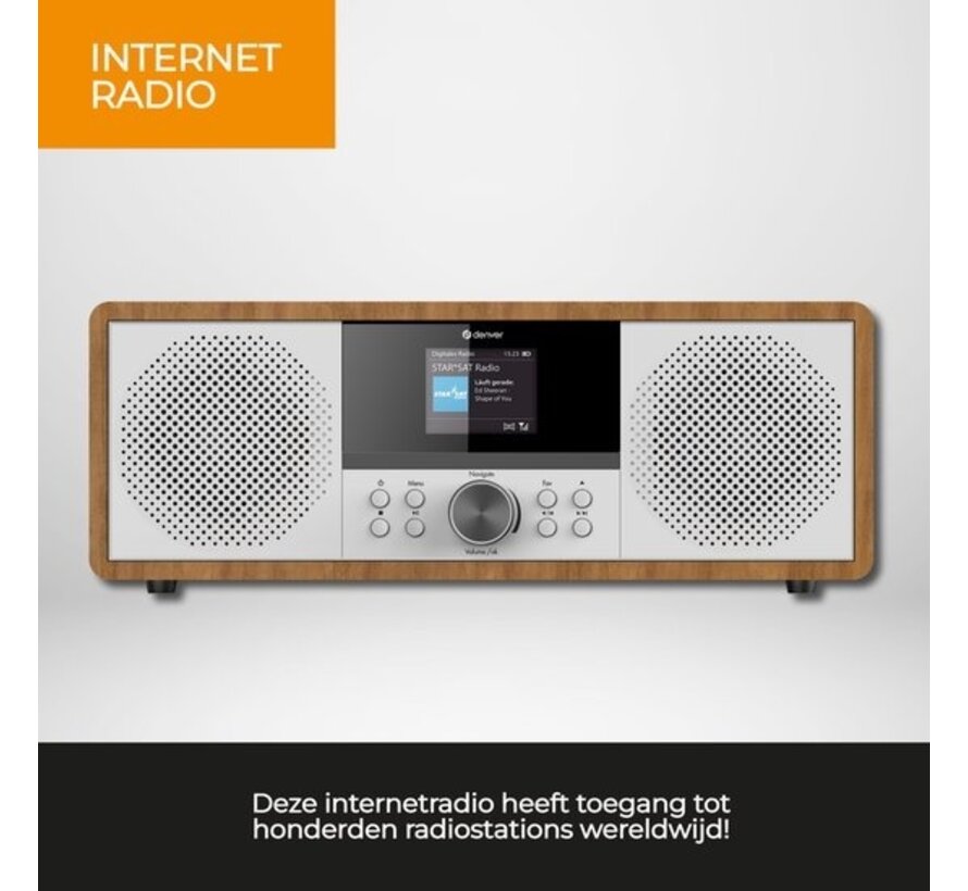 Denver Internet radio - Radio DAB - Radio FM - Lecteur CD - Bluetooth - 200W - AUX/USB - MIR270 - Bois