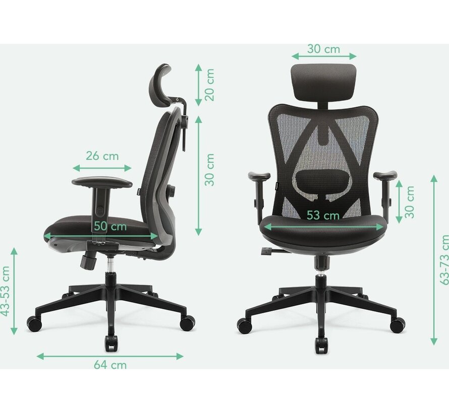 LifeGoods - Chaise de bureau ergonomique - Noir