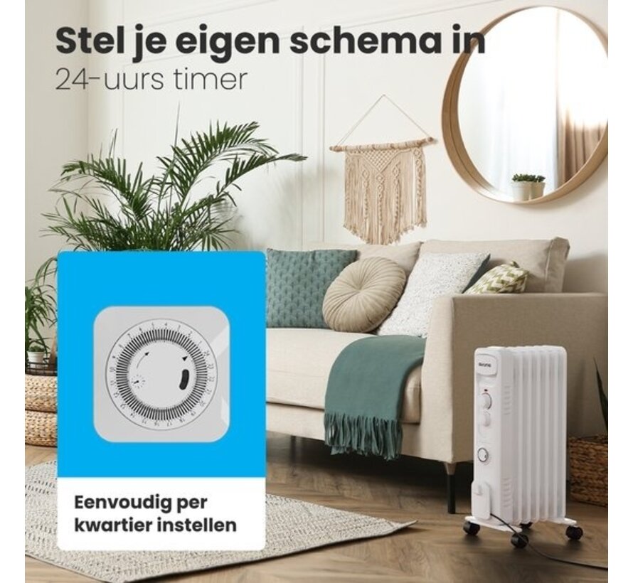 Auronic Radiateur à huile - Chauffage électrique - Thermostat - Minuterie - 3 niveaux - jusqu'à 1500W - Blanc