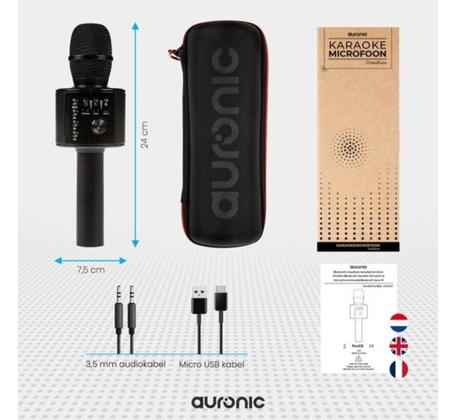 Auronic Karaoke Microphone - Pour enfants et adultes - Bluetooth - Sans fil - avec haut-parleur - Noir