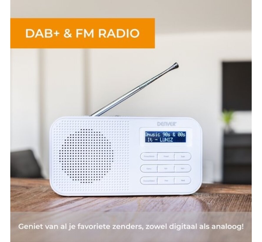 Denver DAB Radio - Radio de cuisine - Radio portable - Batteries et secteur - DAB42 - Blanc