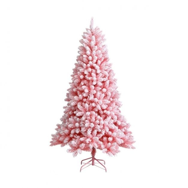 Coast Arbre de Noël artificiel enneigé de 180 cm avec 920 branches et pieds en métal rose