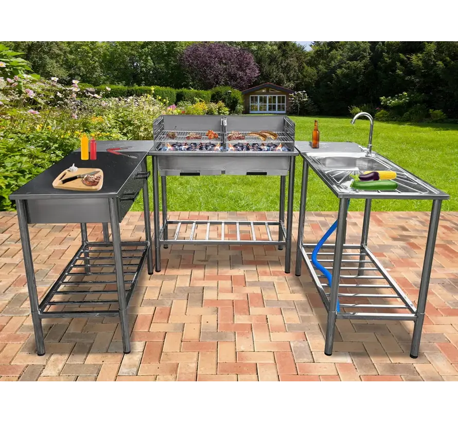 Table d'appoint de jardin pour barbecue - Garten - Acier inoxydable - Extérieur - Réglable - 2 Tiroirs - 100x50.5x87cm