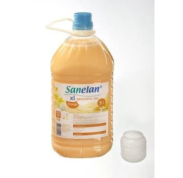 Sanelan Gel assouplissant, 5 litres, y compris robinet d'écoulement et gobelet de distribution orange