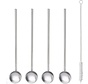 Pailles et cuillères à cocktail Metaltex 2 en 1 Inox, courbées, en acier inoxydable, avec brosse de nettoyage, 5 pièces