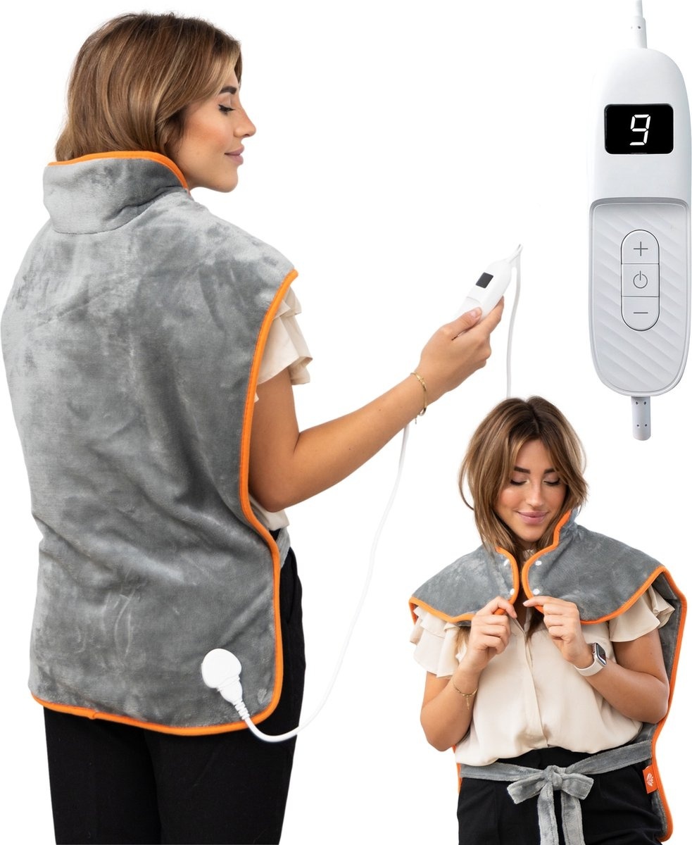 Oreiller chauffant électrique - LifeGoods - Coussin Chauffant Électrique - Chaleur réglable - Couverture électrique - Tapis chauffant électrique - Chauffe le cou, les épaules et le bas du dos - 100W - Gris